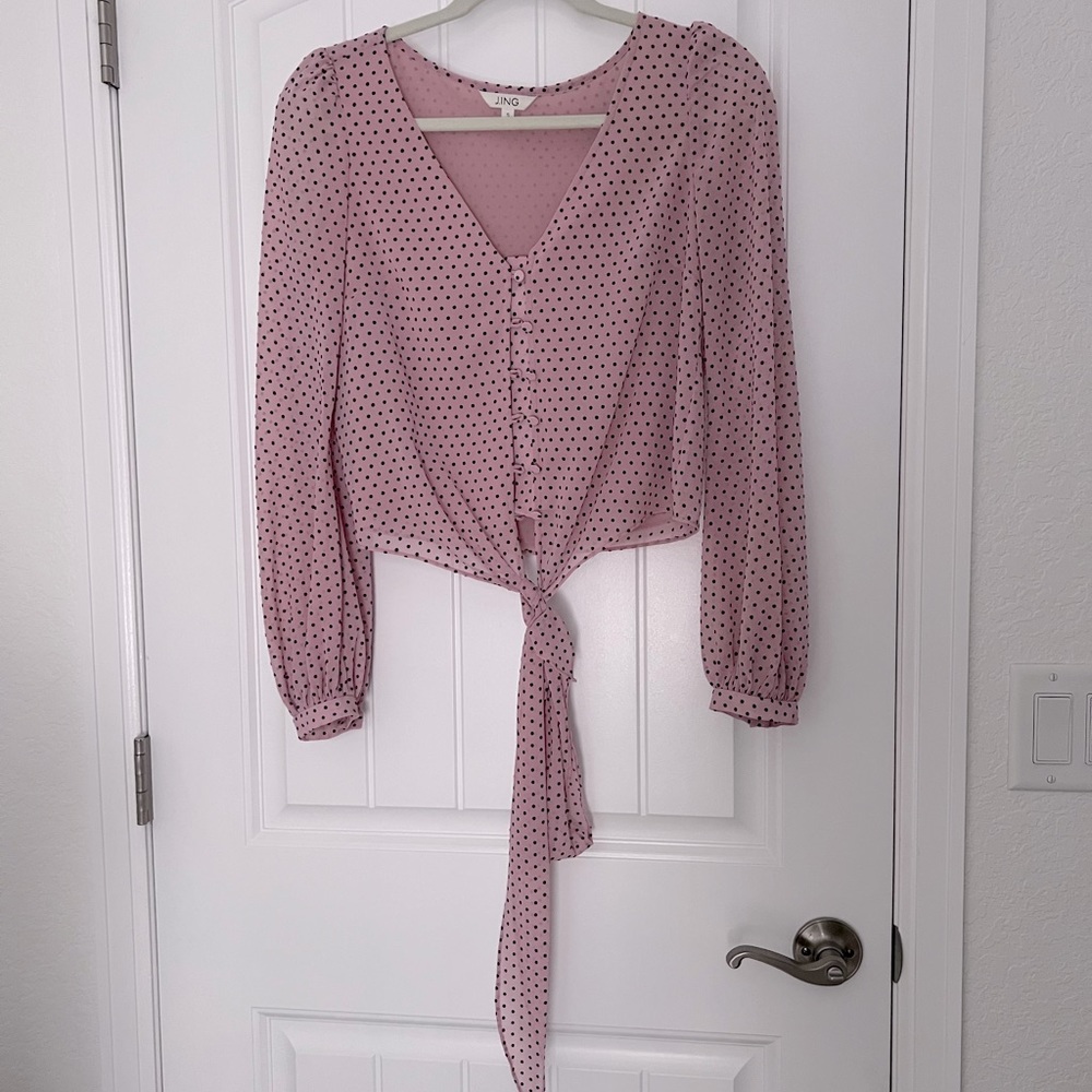 BRAND NEW J.ING Pink Polka Dot Tie Front Crop Too